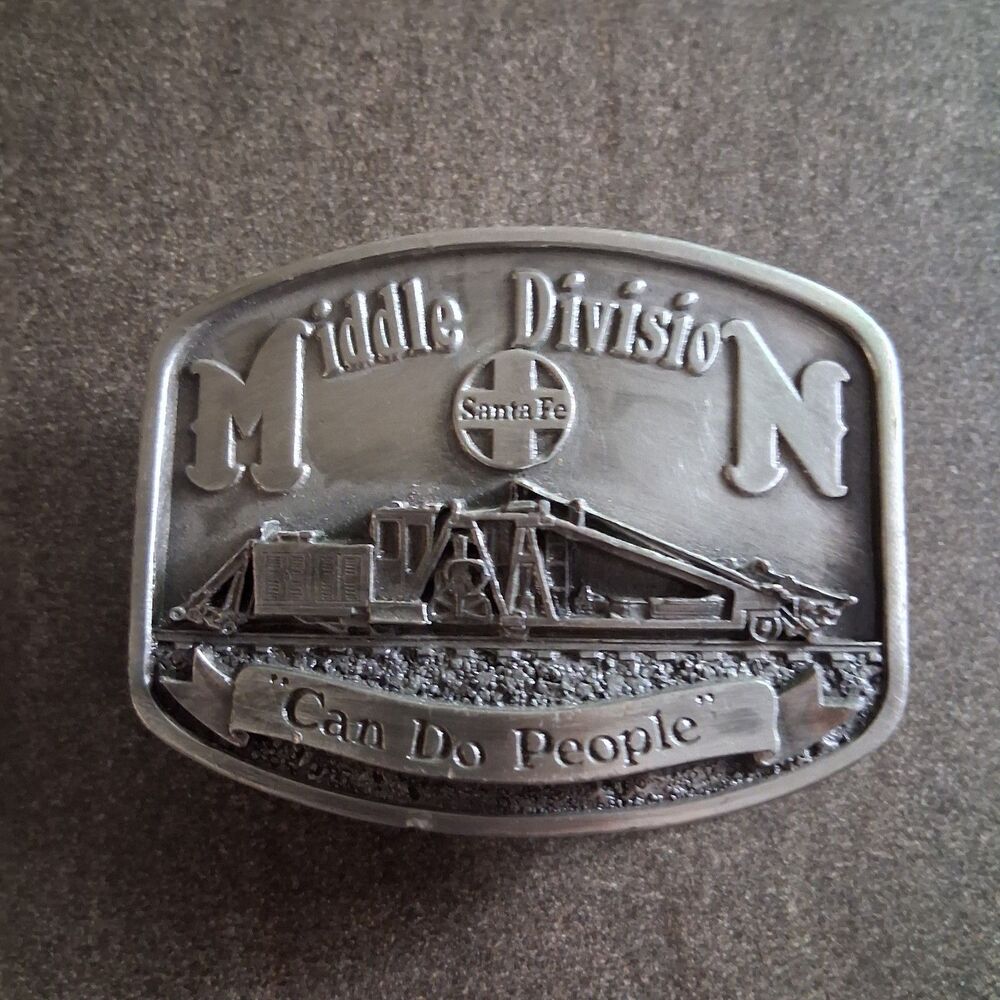 1986 Santa Fe Railway Middle Division 3-D Belt Buckle Silver Wells Designs 3"